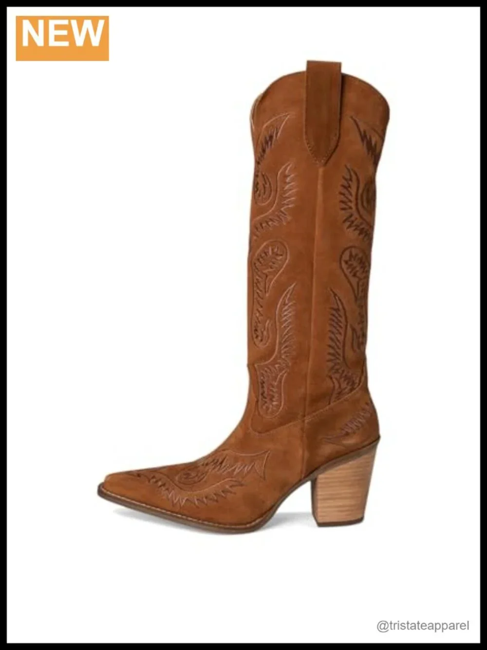 Suede Western Snip Toe Knee High Equestrian Boots with Block Heel Pull-On